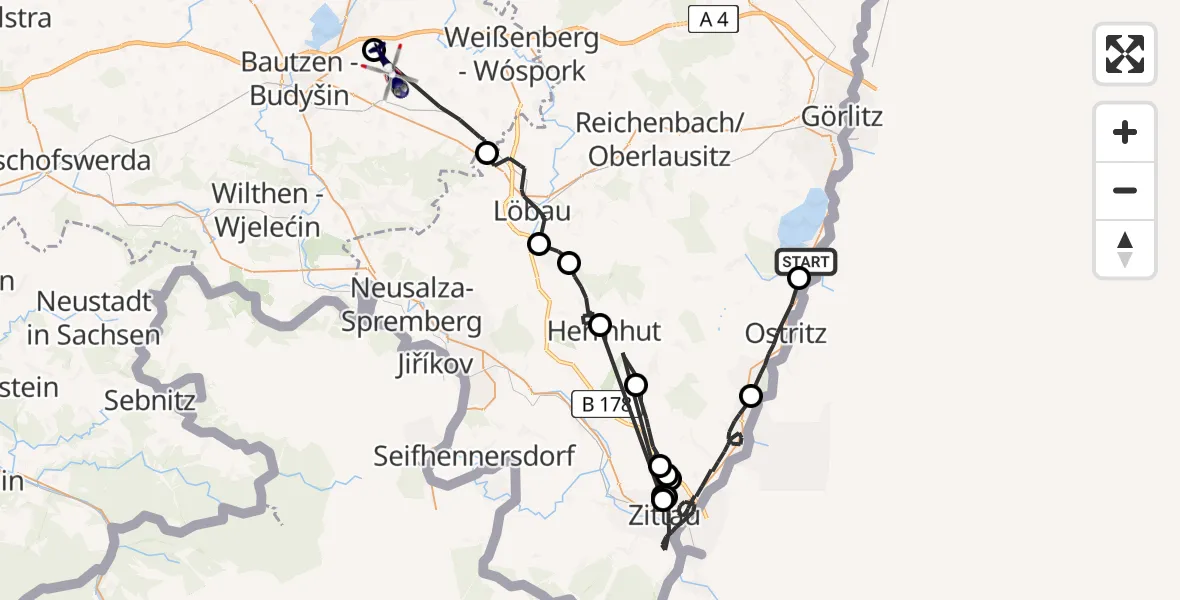 Flugroute Polizeihubschrauber Görlitz - Kubschütz, 21 Mai 2026, 18:48