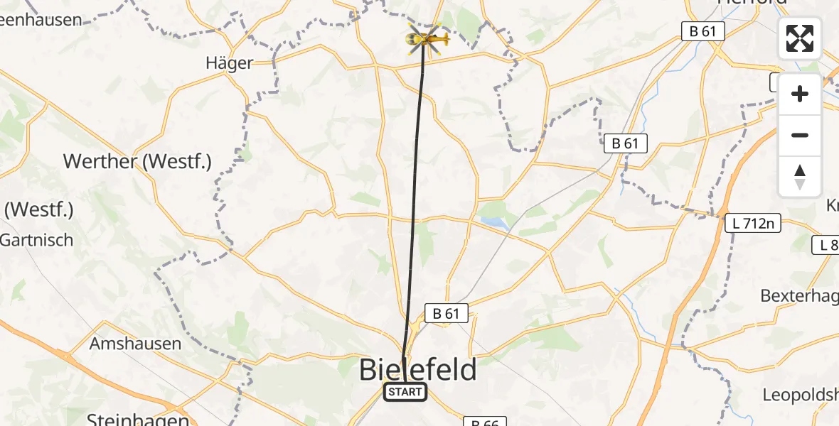 Flugroute Rettungshubschrauber Bielefeld - Bielefeld, 21 Mai 2026, 18:49