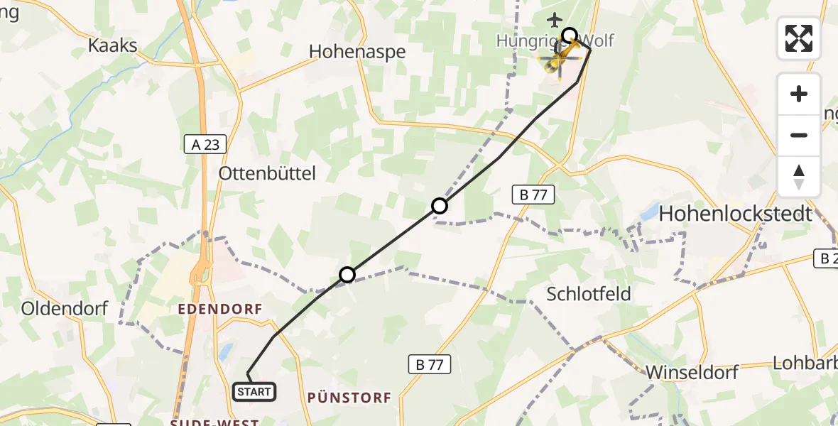 Flugroute Rettungshubschrauber Itzehoe - Itzehoe Hungriger Wolf Flugplatz, 21 Mai 2026, 19:13