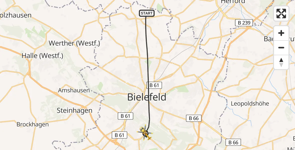 Flugroute Rettungshubschrauber Bielefeld - Luftrettungszentrum Bielefeld, 21 Mai 2026, 19:14