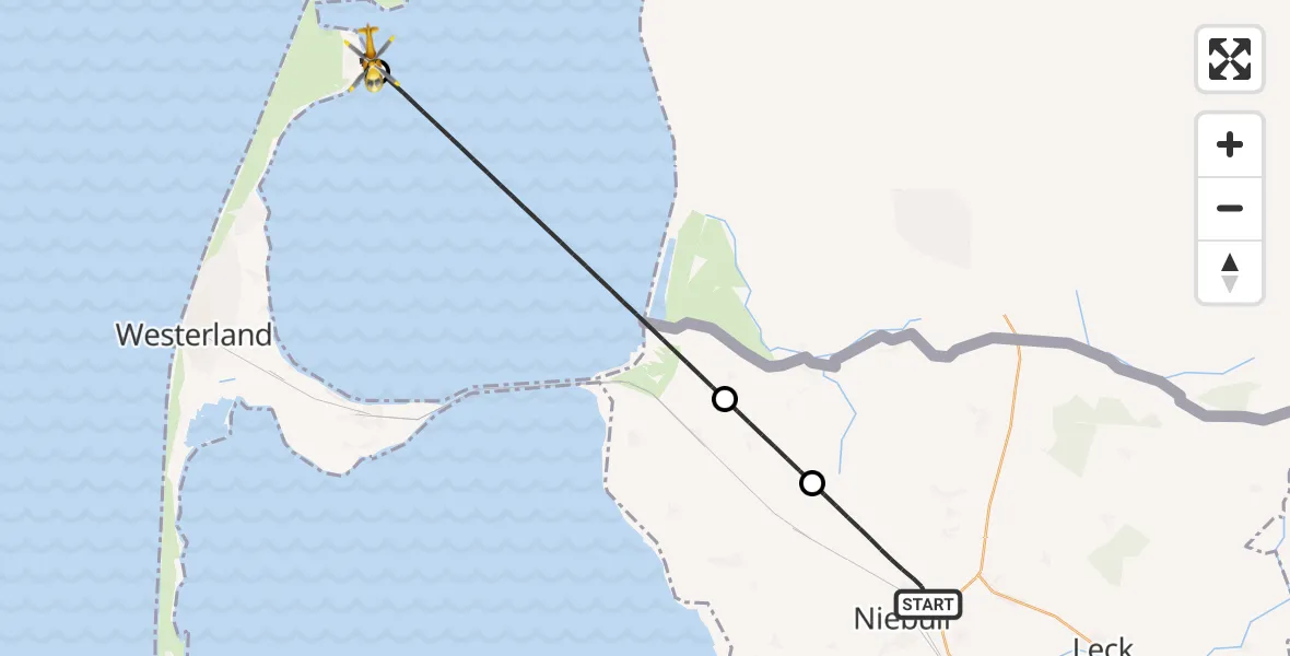Flugroute Rettungshubschrauber Niebüll - List auf Sylt, 21 Mai 2026, 19:36
