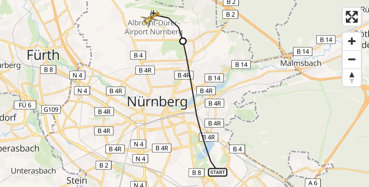 Flugroute Ambulanzhubschrauber Nürnberg - Flughafen Nuremberg, 21 Mai 2026, 19:39