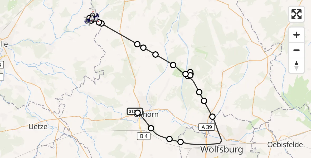 Flugroute Polizeihubschrauber Gifhorn Bundespolizei Hubschrauberlandeplatz - Berliner Heide Flugplatz, 21 Mai 2026, 19:48