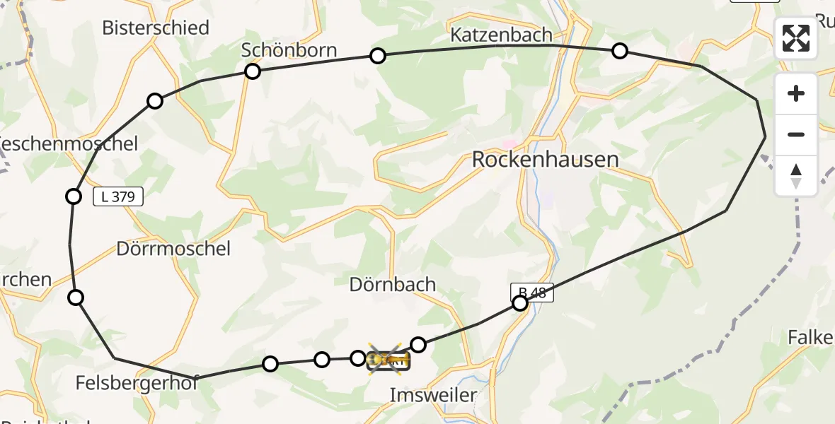 Flugroute Rettungshubschrauber Imsweiler UL - Imsweiler UL, 21 Mai 2026, 19:58