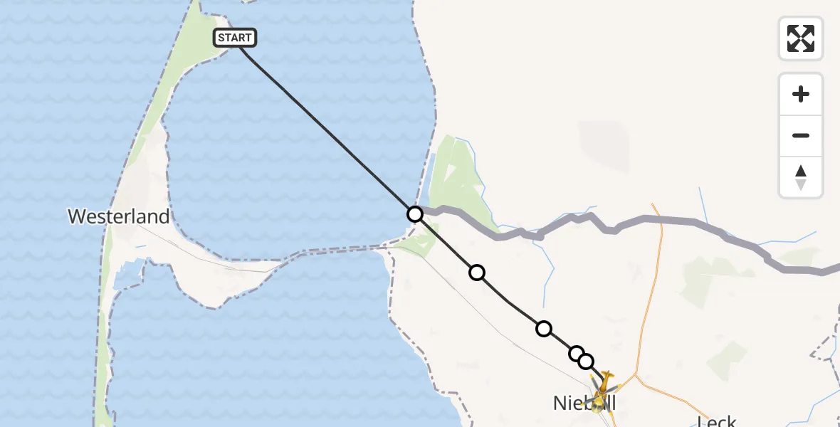 Flugroute Rettungshubschrauber List auf Sylt - Niebüll, 21 Mai 2026, 20:13