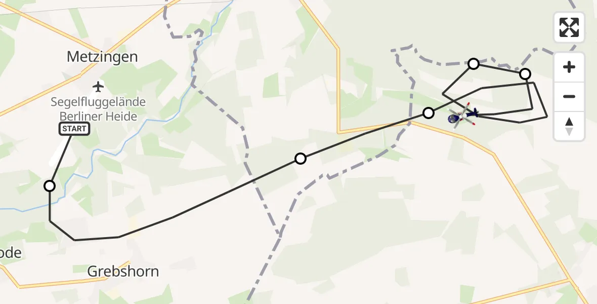 Flugroute Polizeihubschrauber Berliner Heide Flugplatz - Groß Oesingen, 21 Mai 2026, 20:17
