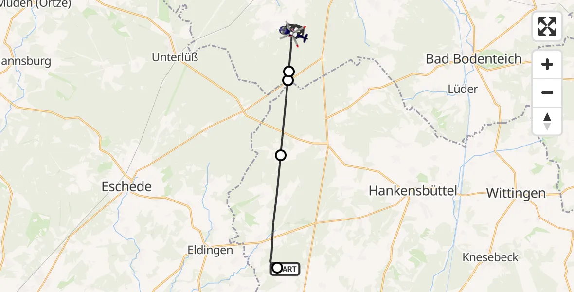 Flugroute Polizeihubschrauber Groß Oesingen - Suderburg, 21 Mai 2026, 20:22