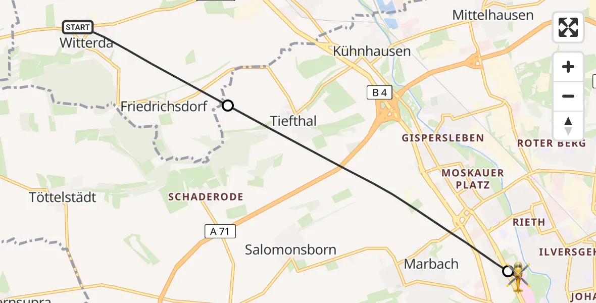 Flugroute Ambulanzhubschrauber Witterda - Helios Clinic Erfurt, 21 Mai 2026, 20:26
