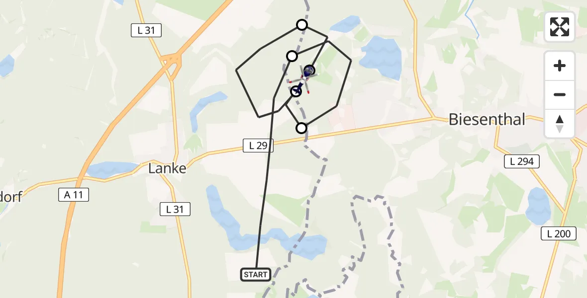 Flugroute Polizeihubschrauber Wandlitz - Biesenthal, 21 Mai 2026, 20:29