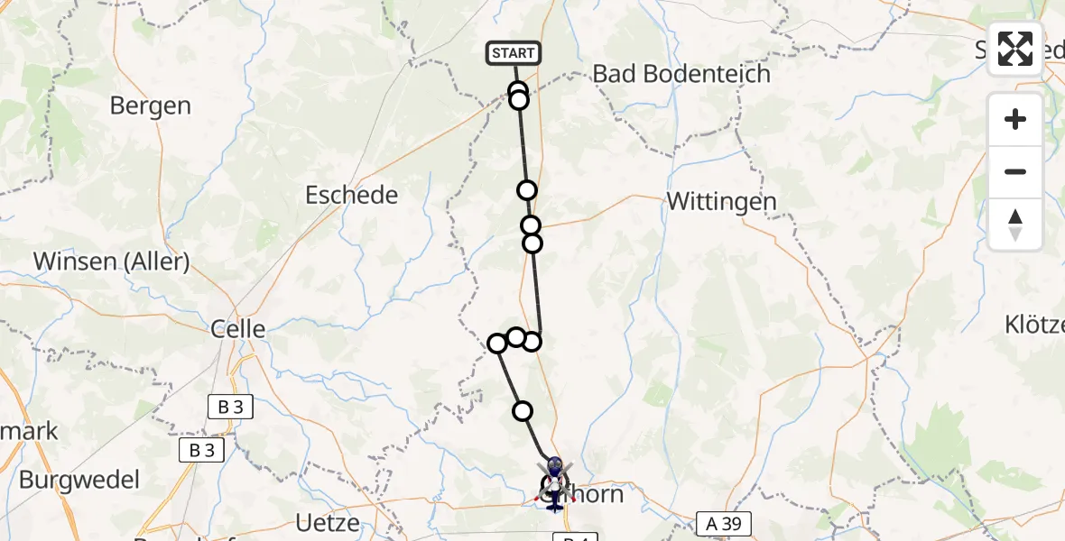 Flugroute Polizeihubschrauber Suderburg - Gifhorn Bundespolizei Hubschrauberlandeplatz, 21 Mai 2026, 20:36