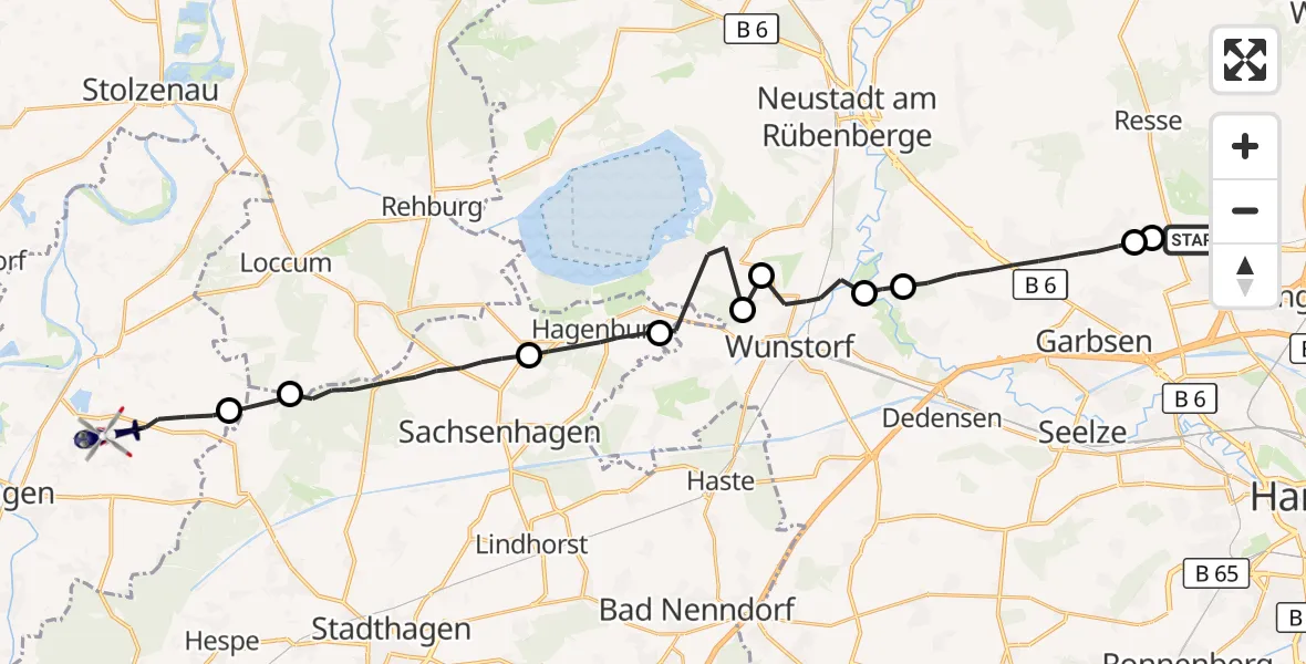 Flugroute Polizeihubschrauber Flughafen Hannover - Petershagen, 21 Mai 2026, 21:16