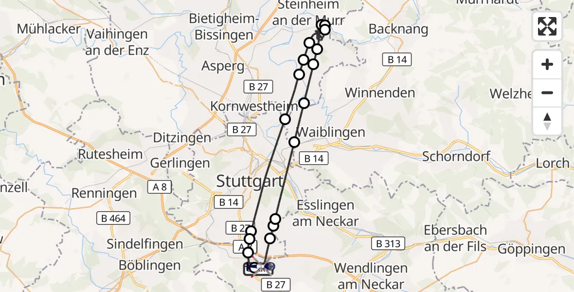Flugroute Polizeihubschrauber Flughafen Stuttgart - Flughafen Stuttgart, 21 Mai 2026, 21:58