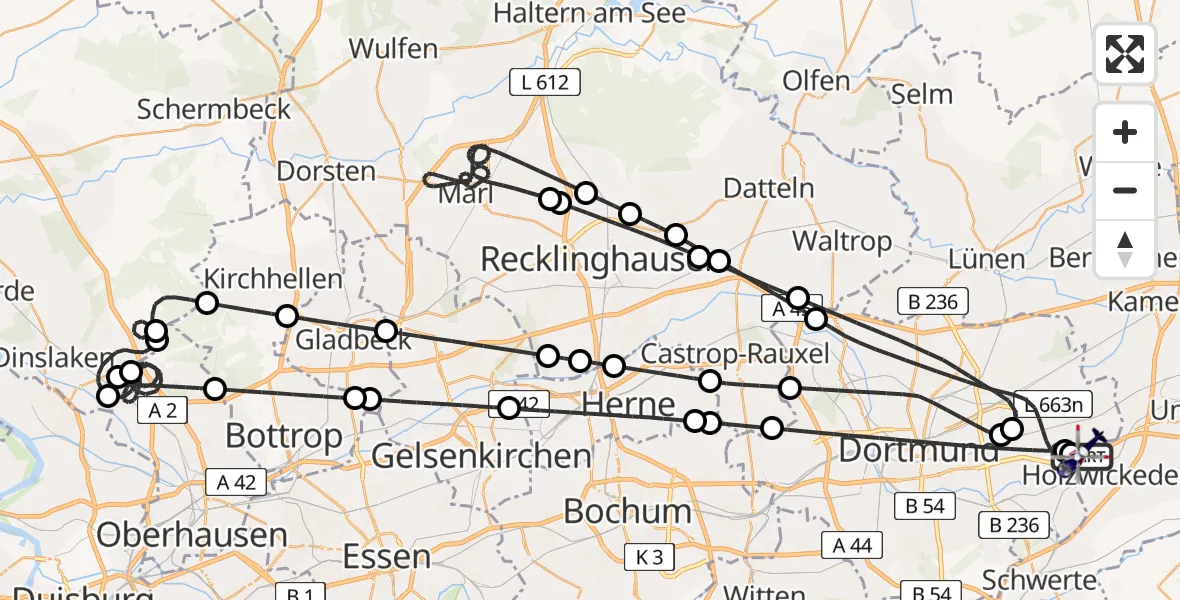 Flugroute Polizeihubschrauber Dortmund Flughafen - Dortmund Flughafen, 21 Mai 2026, 22:39