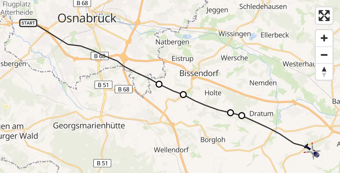 Flugroute Polizeihubschrauber Osnabrück - Melle, 21 Mai 2026, 22:55