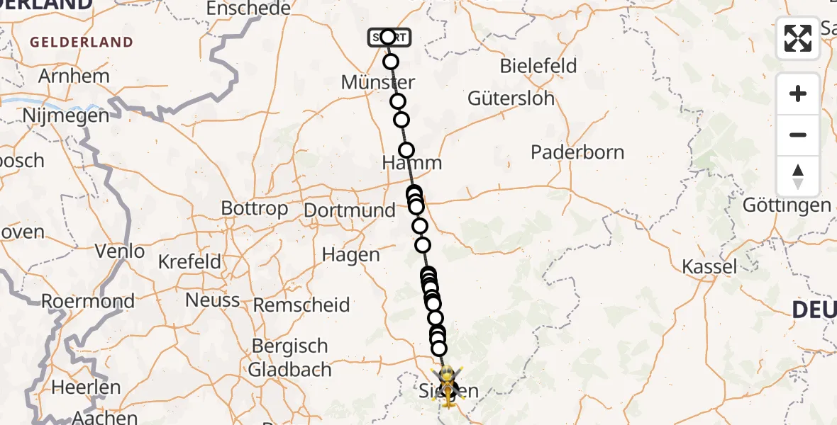 Flugroute Ambulanzhubschrauber Christoph  Westfalen-ADAC - Siegen, 21 Mai 2026, 23:16