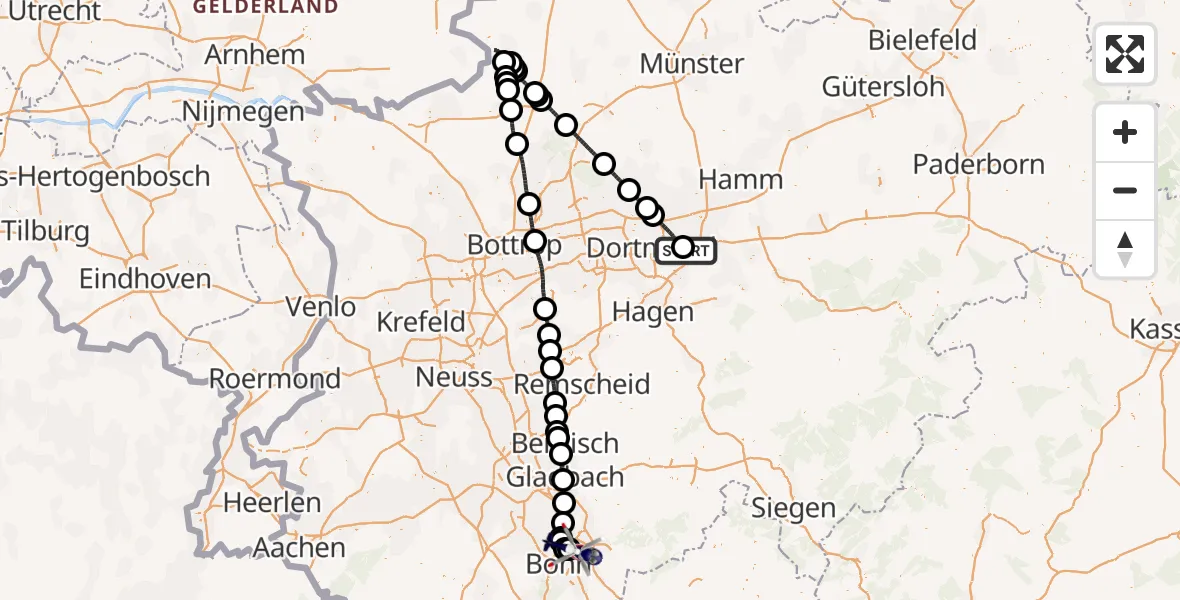 Flugroute Polizeihubschrauber Dortmund Flughafen - Sankt Augustin, 22 Mai 2026, 00:37