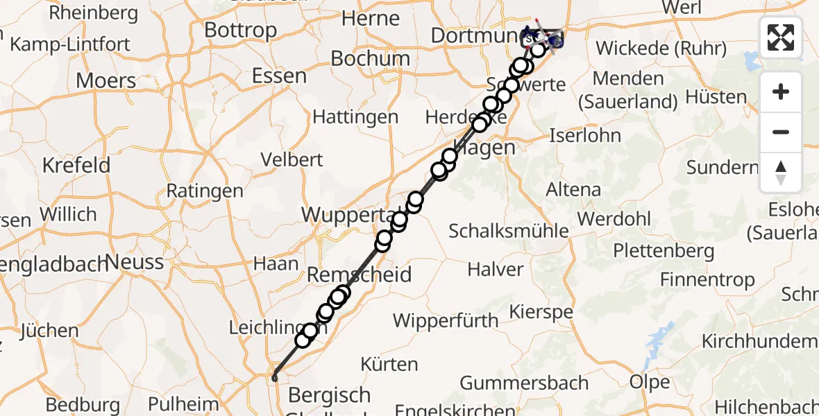 Flugroute Polizeihubschrauber Dortmund Flughafen - Dortmund Flughafen, 22 Mai 2026, 02:02
