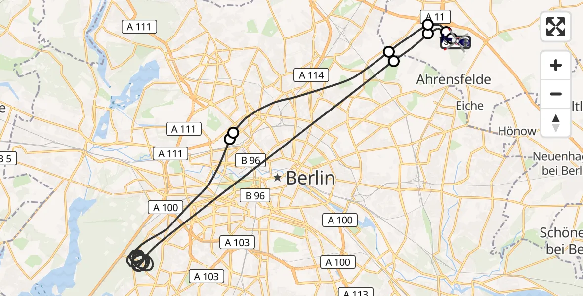 Flugroute Polizeihubschrauber Ahrensfelde Hubschrauberlandeplatz - Ahrensfelde Hubschrauberlandeplatz, 22 Mai 2026, 02:42