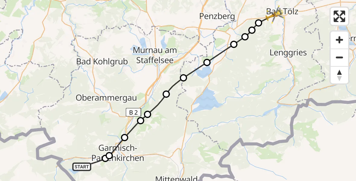 Flugroute Rettungshubschrauber Grainau - Wackersberg, 22 Mai 2026, 03:25