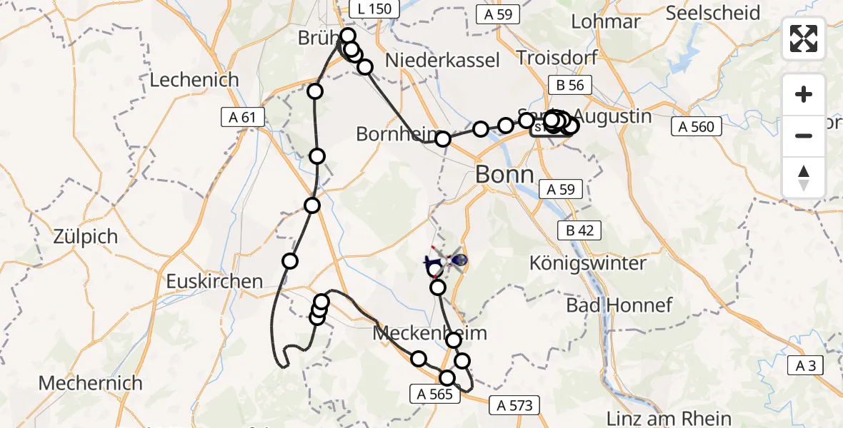 Flugroute Polizeihubschrauber Sankt Augustin - Alfter, 22 Mai 2026, 05:32