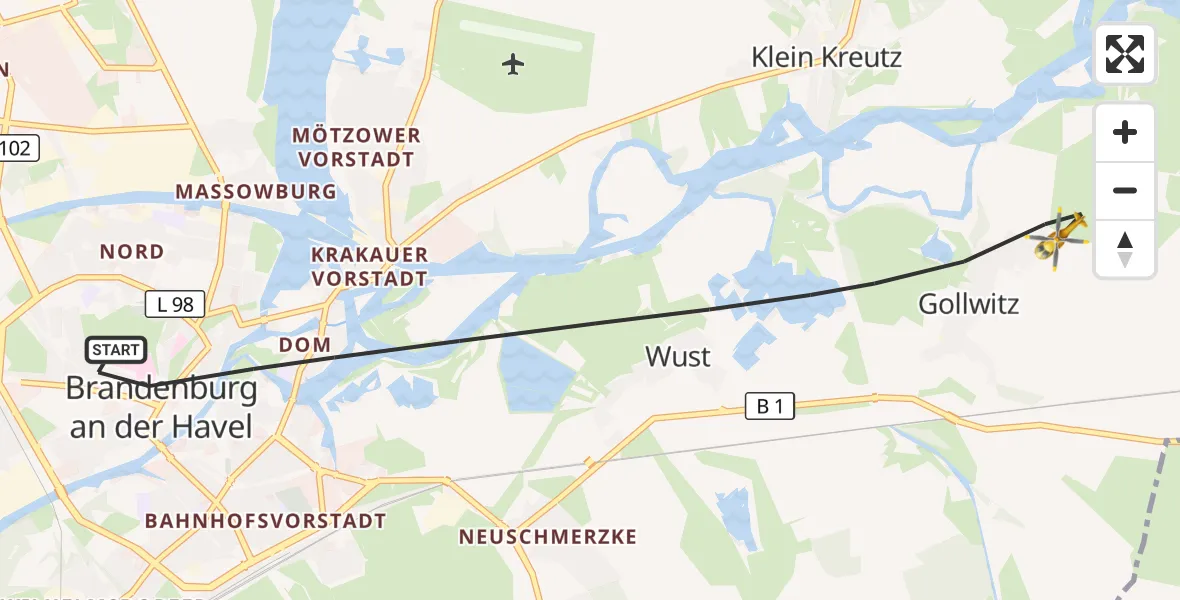 Flugroute Rettungshubschrauber Brandenburg an der Havel - Brandenburg an der Havel, 22 Mai 2026, 05:32