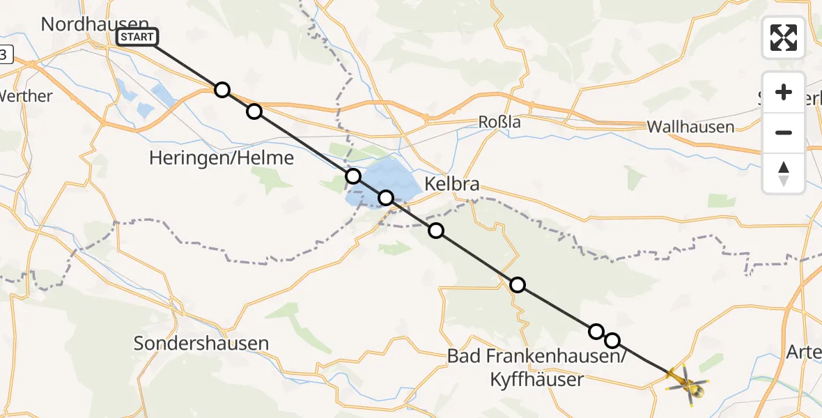 Flugroute Rettungshubschrauber Nordhausen - Bad Frankenhausen/Kyffhäuser, 22 Mai 2026, 05:40