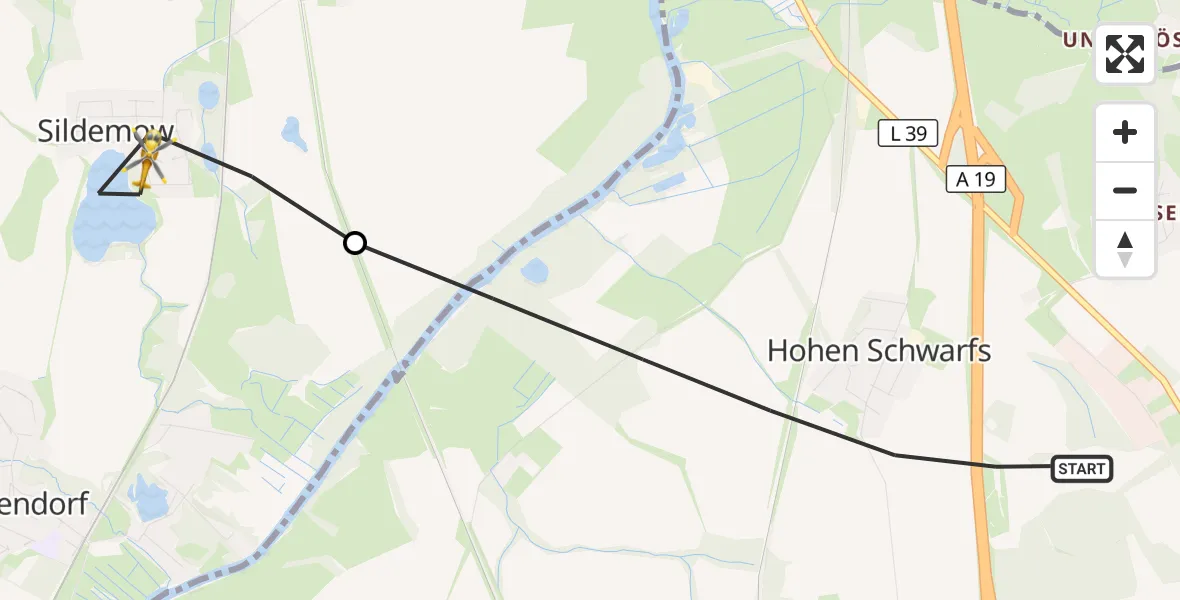 Flugroute Ambulanzhubschrauber Dummerstorf - Papendorf, 22 Mai 2026, 05:44