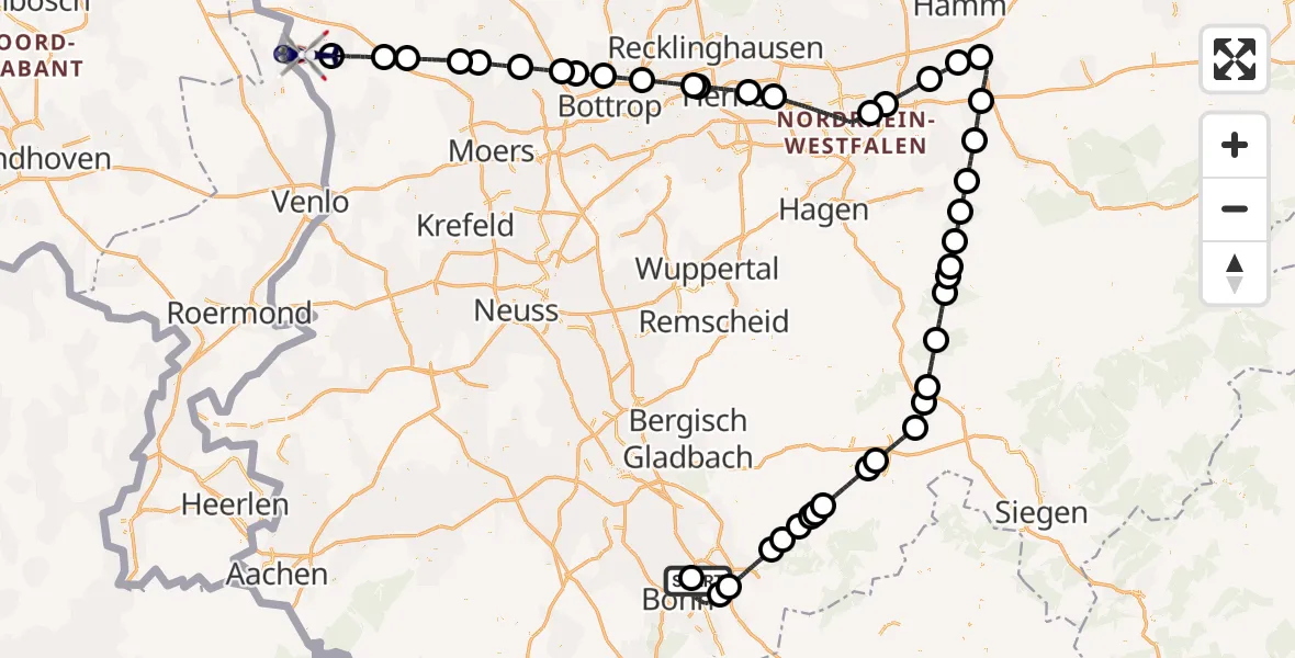 Flugroute Polizeihubschrauber Sankt Augustin - Weeze, 22 Mai 2026, 05:50