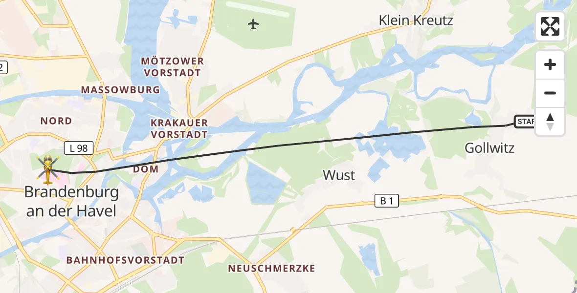 Flugroute Rettungshubschrauber Brandenburg an der Havel - Brandenburg an der Havel, 22 Mai 2026, 06:06