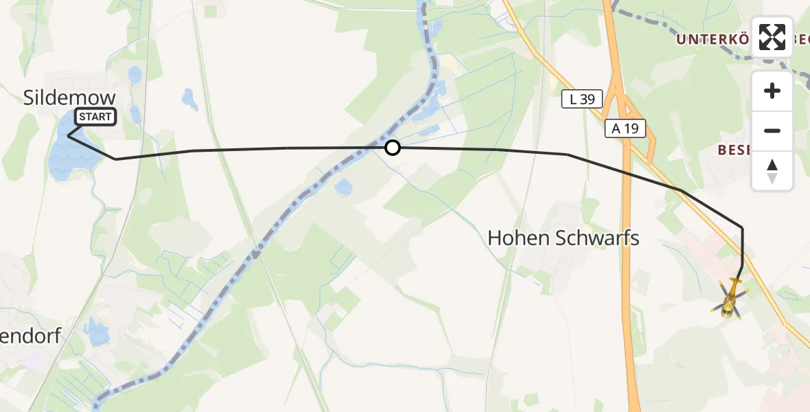Flugroute Ambulanzhubschrauber Papendorf - Dummerstorf, 22 Mai 2026, 06:20