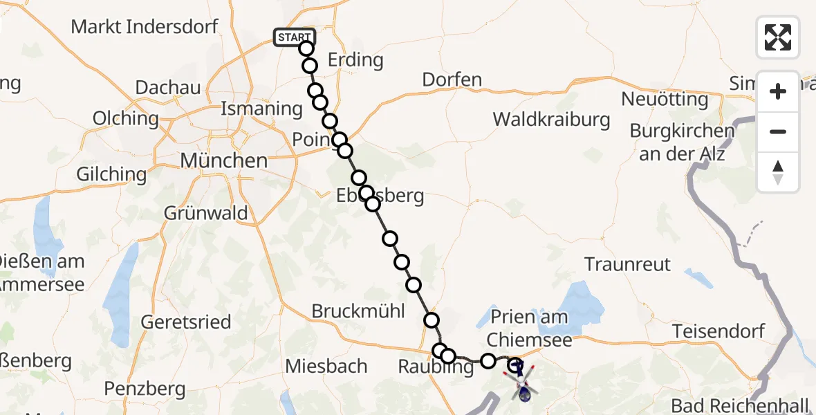 Flugroute Polizeihubschrauber München Flughafen - Aschau i.Chiemgau, 22 Mai 2026, 06:29