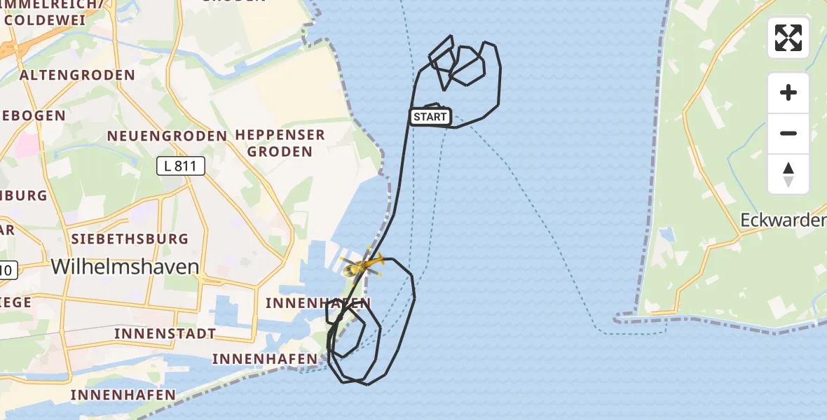 Flugroute Rettungshubschrauber Wilhelmshaven - Wilhelmshaven, 22 Mai 2026, 06:30