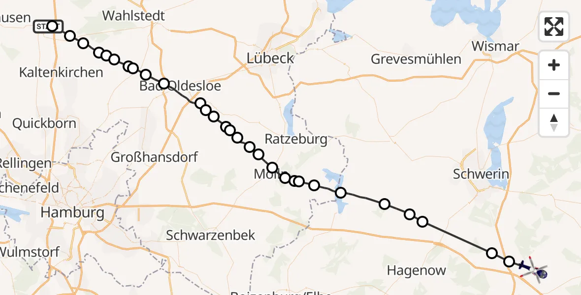 Flugroute Polizeihubschrauber Bad Bramstedt - Neustadt-Glewe, 22 Mai 2026, 06:37