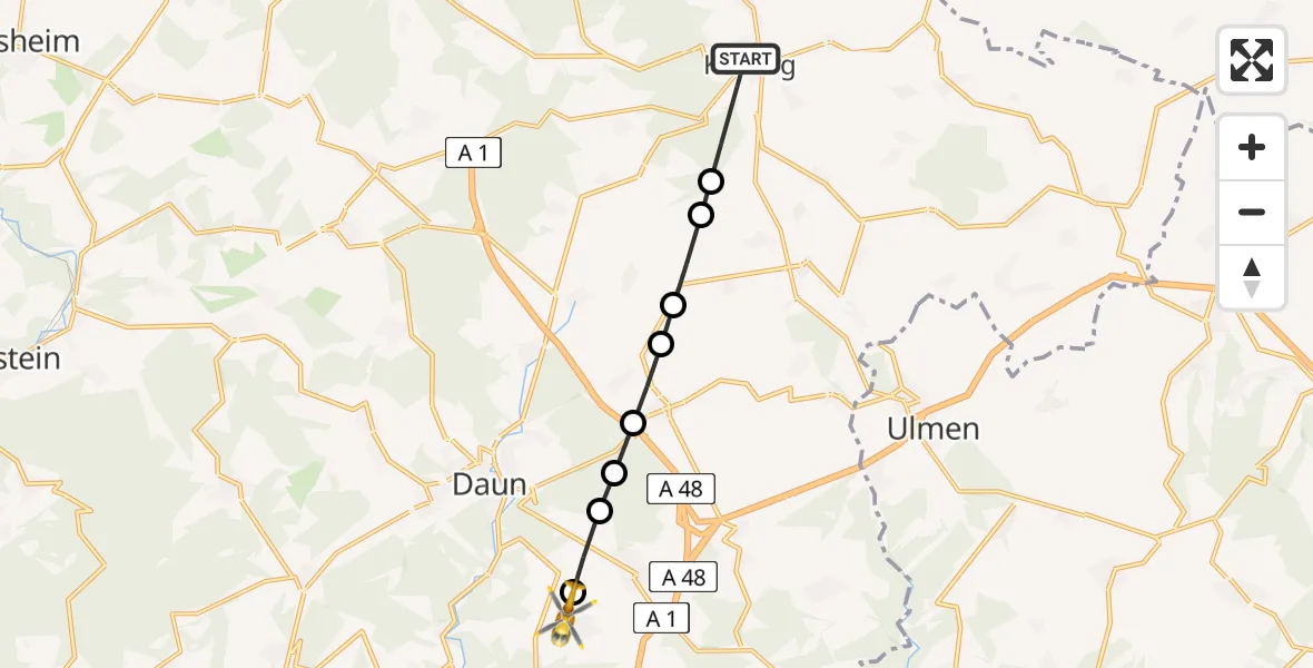Flugroute Ambulanzhubschrauber Kelberg - Schalkenmehren, 22 Mai 2026, 06:38