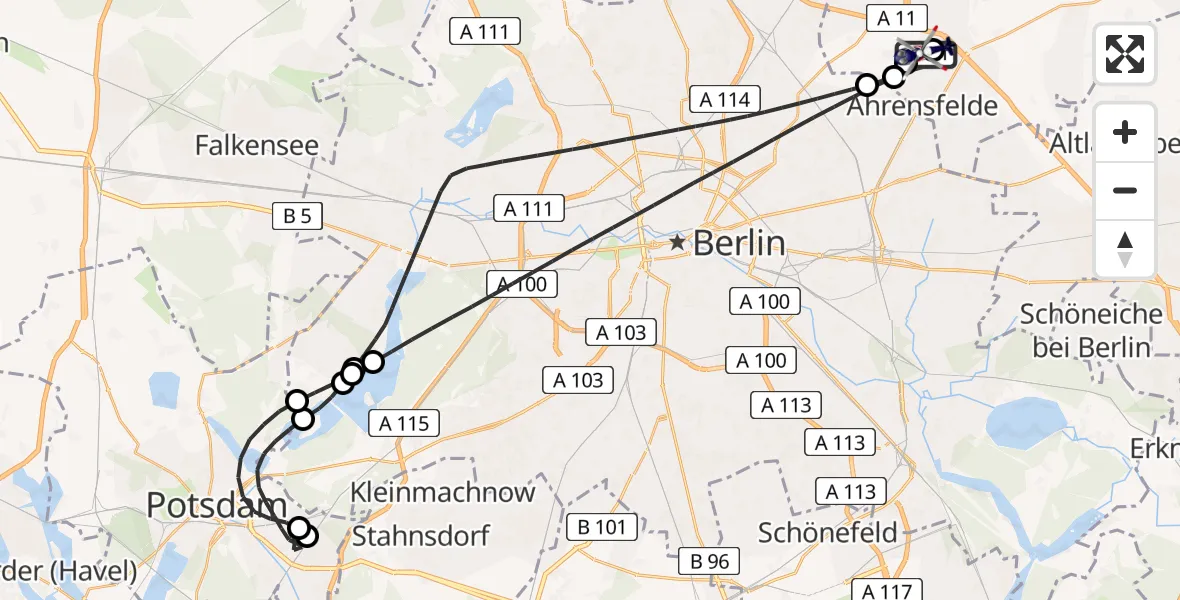 Flugroute Polizeihubschrauber Ahrensfelde Hubschrauberlandeplatz - Ahrensfelde Hubschrauberlandeplatz, 22 Mai 2026, 06:42