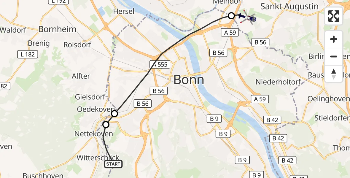 Flugroute Polizeihubschrauber Bonn - Sankt Augustin, 22 Mai 2026, 06:48