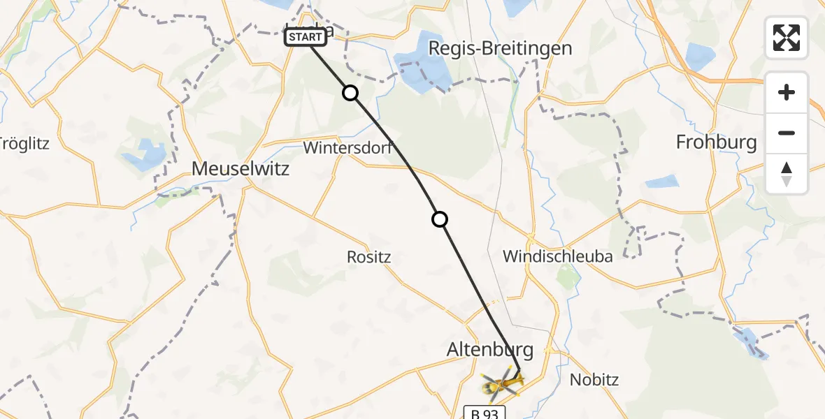 Flugroute Rettungshubschrauber Lucka - Altenburg, 22 Mai 2026, 07:02