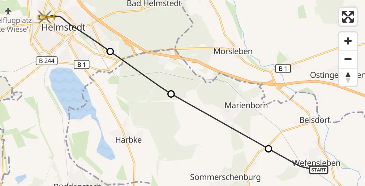 Flugroute Rettungshubschrauber Wefensleben - Helmstedt, 22 Mai 2026, 07:08