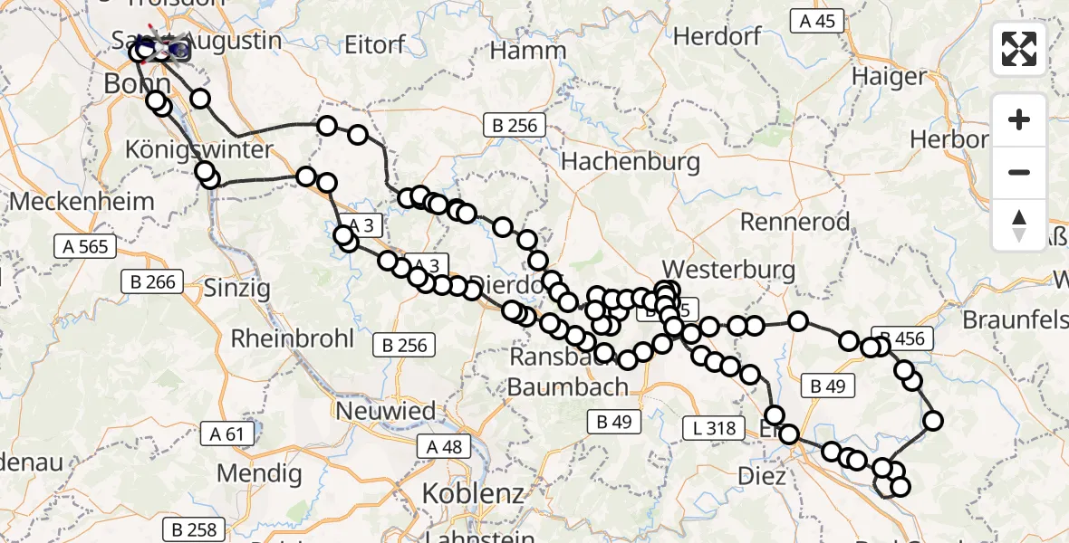 Flugroute Polizeihubschrauber Sankt Augustin - Bonn, 22 Mai 2026, 07:12