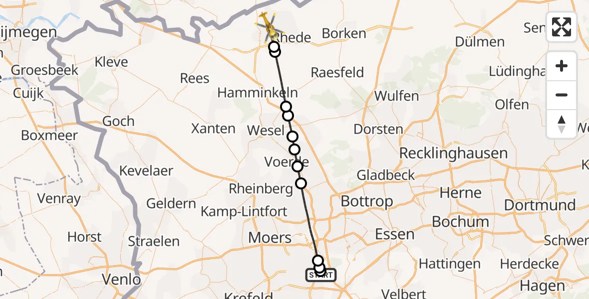 Flugroute Rettungshubschrauber Duisburg Air Rescue Hubschrauberlandeplatz (Christoph 9) - Bocholt, 22 Mai 2026, 07:15