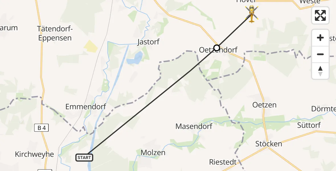 Flugroute Rettungshubschrauber Uelzen - Weste, 22 Mai 2026, 07:21