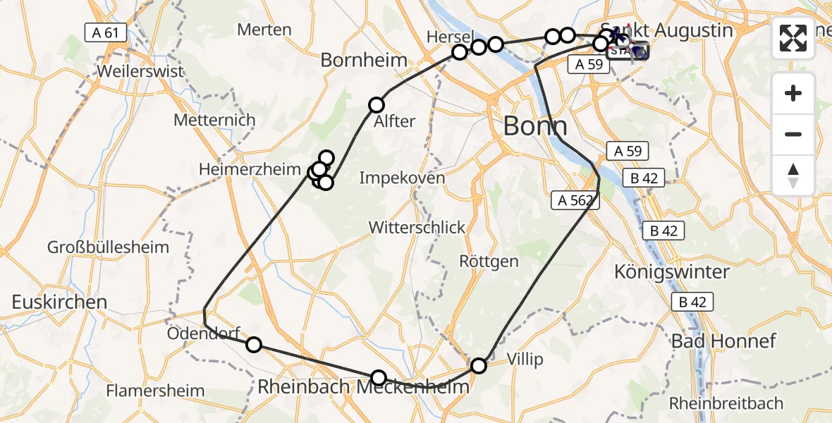 Flugroute Polizeihubschrauber Bonn-Hangelar Flugplatz - Bonn-Hangelar Flugplatz, 22 Mai 2026, 07:22