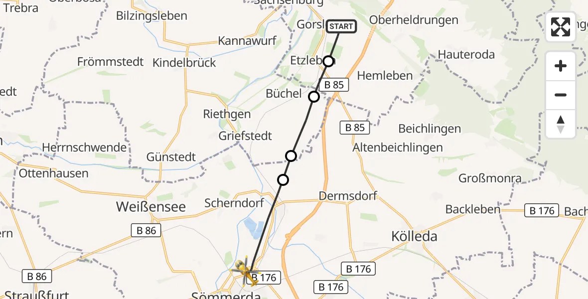 Flugroute Rettungshubschrauber An der Schmücke - Sömmerda, 22 Mai 2026, 07:27