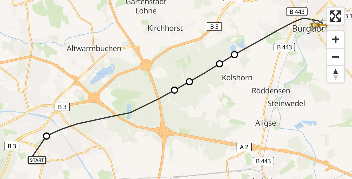 Flugroute Rettungshubschrauber Hannover Luftrettung Hubschrauberlandeplatz (Christoph 4) - Burgdorf, 22 Mai 2026, 07:28