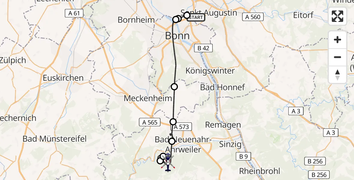 Flugroute Polizeihubschrauber Sankt Augustin - Bad Neuenahr-Ahrweiler, 22 Mai 2026, 07:30