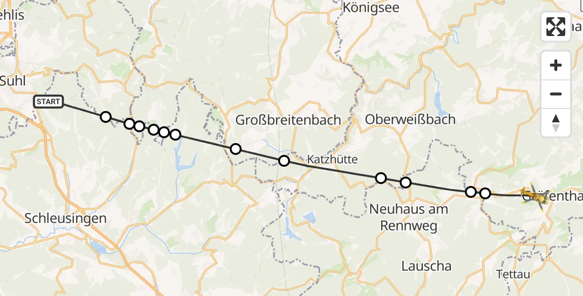 Flugroute Rettungshubschrauber Schleusingen - Gräfenthal, 22 Mai 2026, 07:35