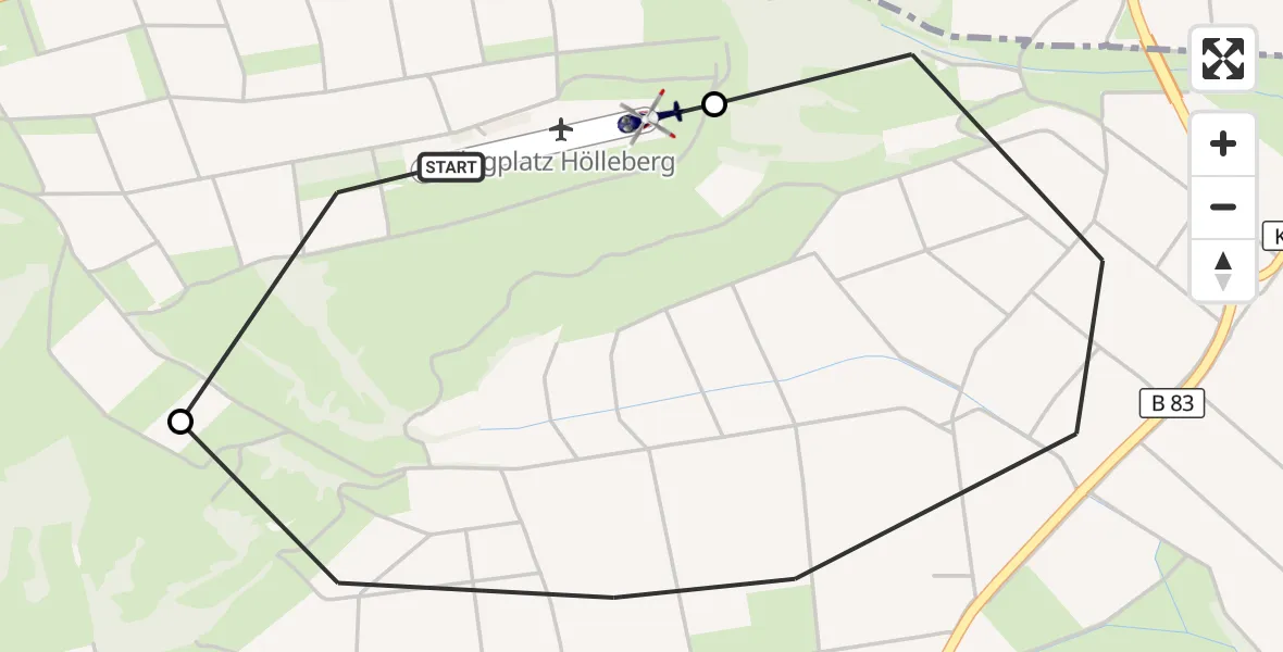 Flugroute Polizeihubschrauber Hölleberg Flugplatz - Hölleberg Flugplatz, 22 Mai 2026, 07:36