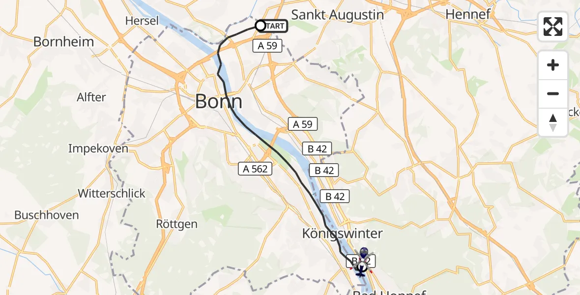 Flugroute Polizeihubschrauber Sankt Augustin - Bad Honnef, 22 Mai 2026, 07:38
