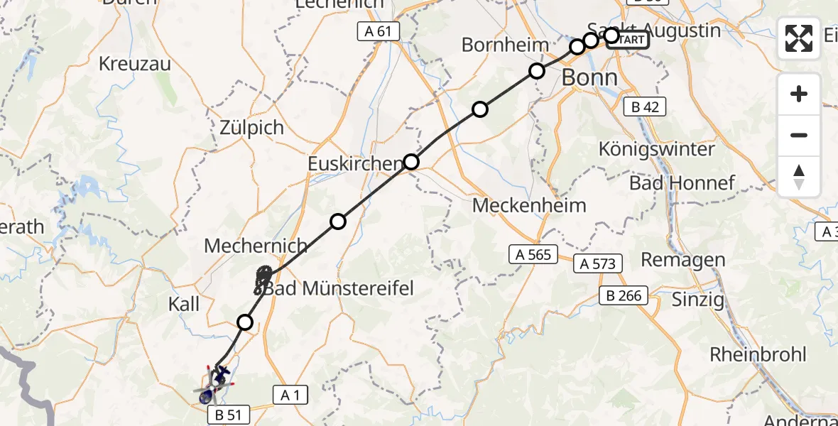 Flugroute Polizeihubschrauber Sankt Augustin - Nettersheim, 22 Mai 2026, 07:39