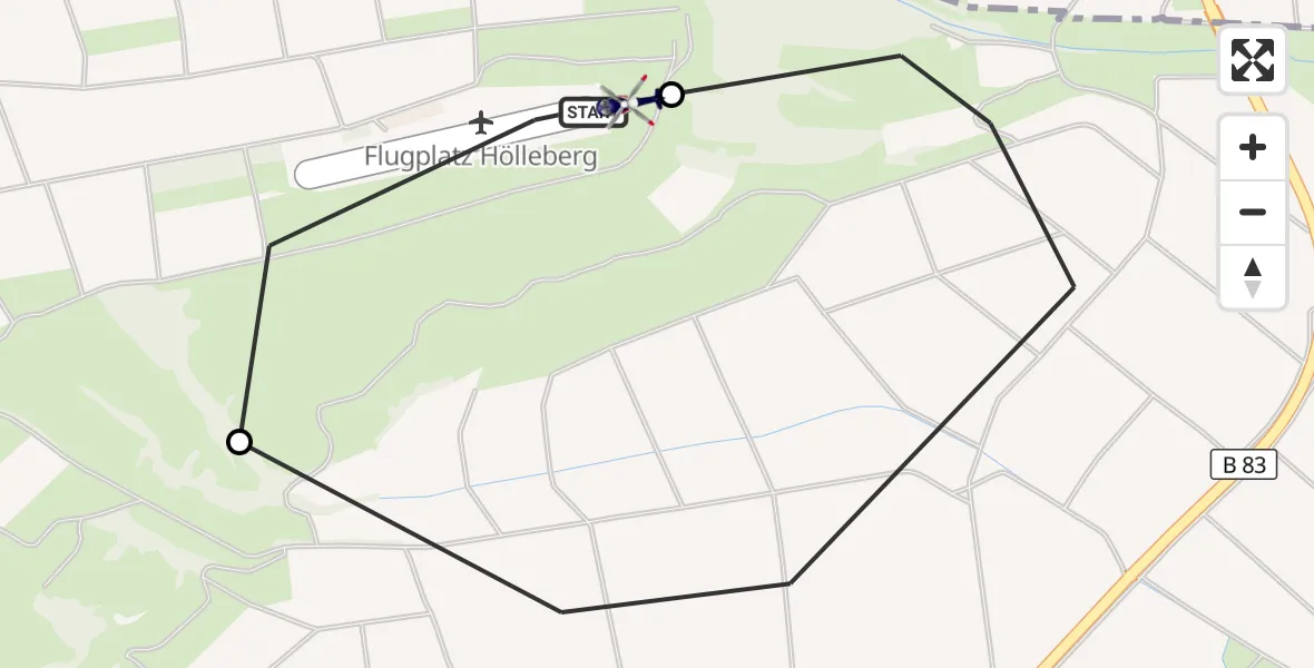 Flugroute Polizeihubschrauber Hölleberg Flugplatz - Hölleberg Flugplatz, 22 Mai 2026, 07:40